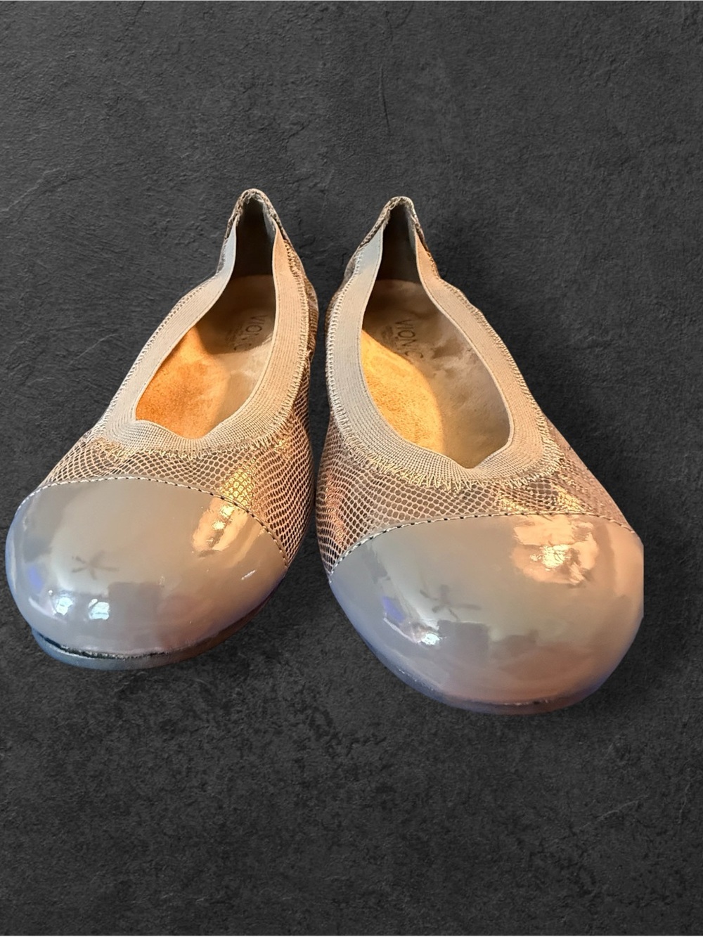 VIONIC "ALLORA" METALIC COPPER BALLET FLATS ELASTIC TRIM SIZE 6 ORTHA HEEL
